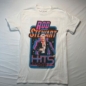Rod Stewart Hits Tour 2023 Concert Graphic Tee White Mens Small 100% Cotton